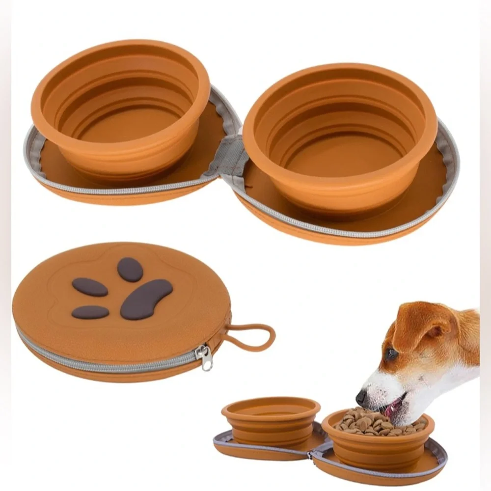 Portable Pink Dog Travel Collapsible Bowl Set